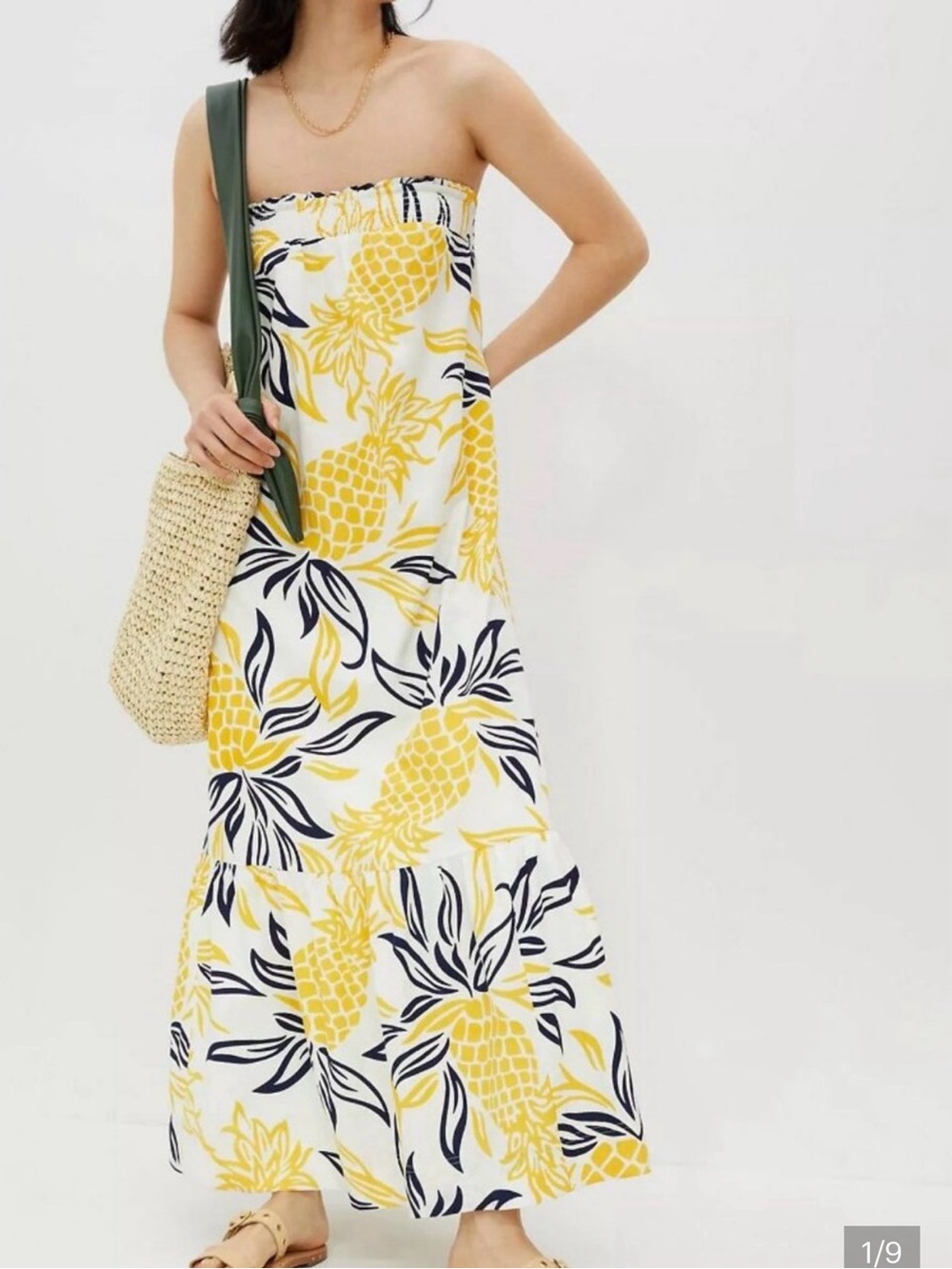 Anthropologie Strapless Pineapple Print Maxi Dress
